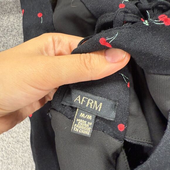 AFRM Dress Women M Medium Black Cherry Print Maxi Long V-Neck Lined Sleeveless - Picture 6 of 8